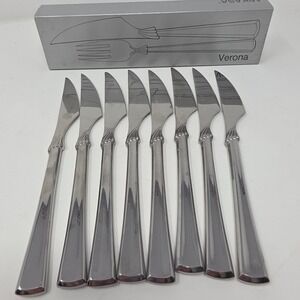 Lot Of 8 Mikasa Verona UA401 Dinner Knife Stainless Steel Glossy Flatware